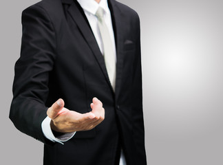 Businessman standing posture show hand isolated