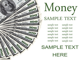 Heap of 100 dollar bills isolated on white background - Money co