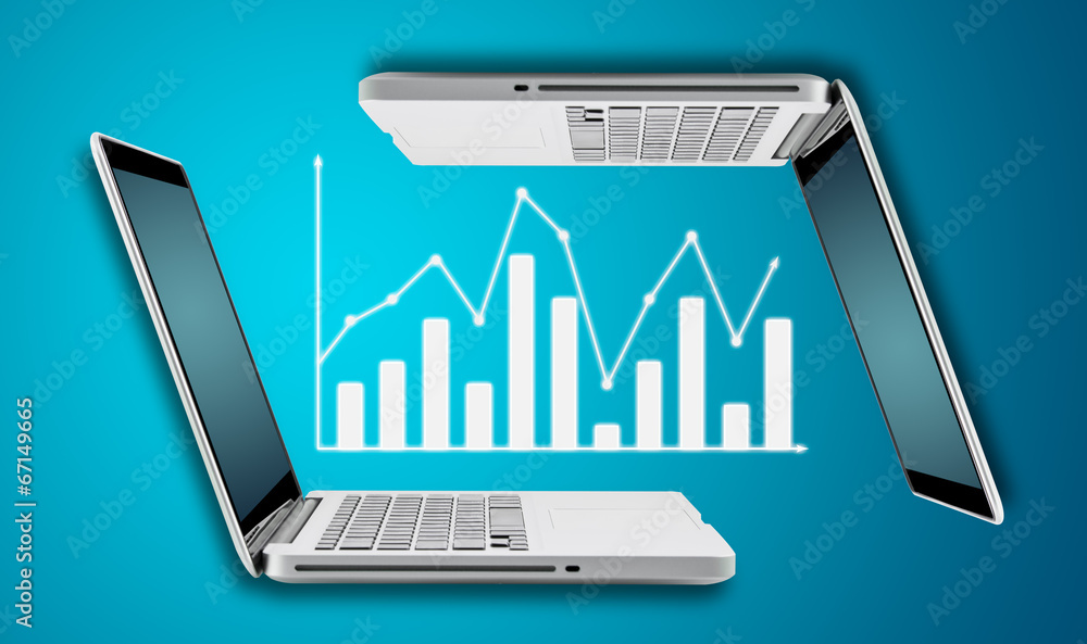 Poster technology laptop computer with graph finance forex chart