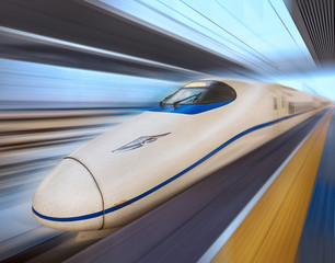 modern high speed train with motion blur