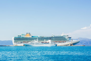 Fototapeta na wymiar Luxury cruise ship docked at port