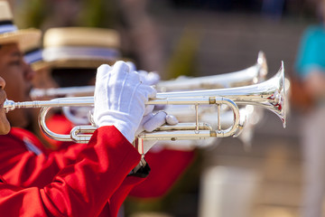 Brass Band in red uniform performing