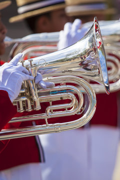 Brass Band in red uniform performing
