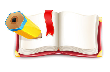 Vector Cartoon Open Book with Pencil