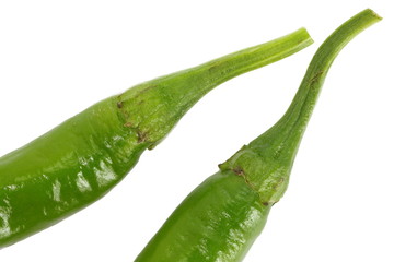 Fresh green chili isolated on a white