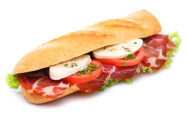 Sandwich with ham, tomato and mozzarella