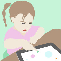 Little girl learning to use a digital tablet illustration