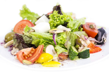 Greek salad on a table in a restaurant