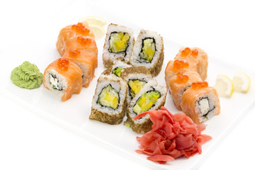 Japanese sushi seafood on a white background