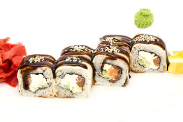 Japanese sushi seafood on a white background