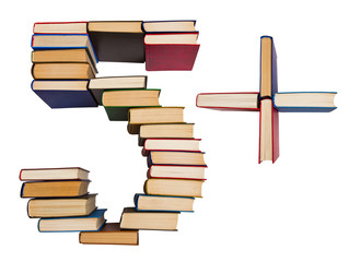 Alphabet made out of books, figures 5 and plus