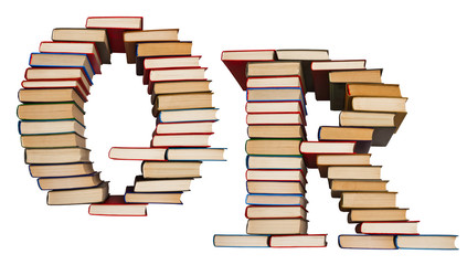 Alphabet made out of books, letters Q and R