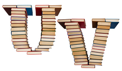 Alphabet made out of books, letters U and V