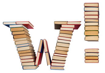 Alphabet made out of books, letter W and exclamation mark