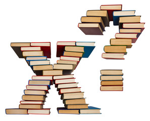 Alphabet made out of books, letters X and question mark