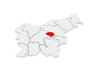 Map of Zasavsky region (Zasavska regia). Slovenia.