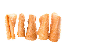 Kuih Kapit or the  Chinese Love Letter biscuit over white 