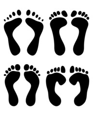 Black prints of human feet, vector illustration