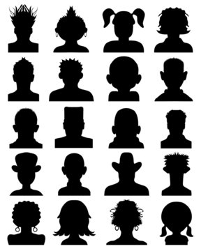 Set of black silhouettes of heads, vector
