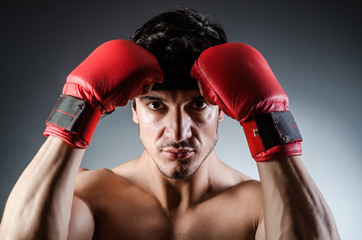 Muscular boxer wiith red gloves