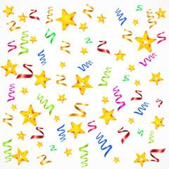 Party decorations background with stars and serpentine, vector