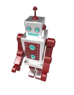 retro robot on white background with clipping mask