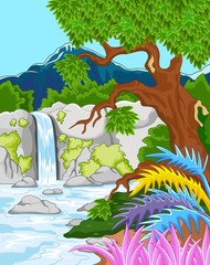 Plakaty  Ilustracja pięknego wodospadu