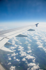 Airplane wing out of window