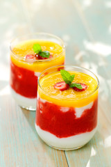 Fruit mousse with yogurt. Delicious breakfast