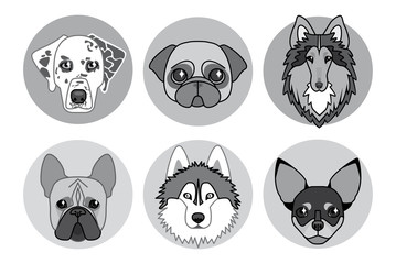 black and white icons of different breeds of dogs