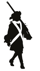 Vintage soldier with rifle marching. Vector silhouette