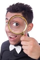 Funny man with magnifying glass