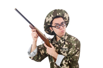 Funny soldier isolated on the white