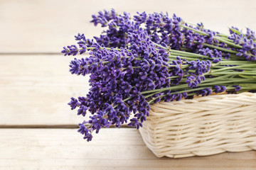 Bunch of lavender on wooden table