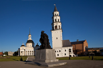 Leaning Tower and the Spaso-Preobrazhensky Cathedral. Nevyansk.
