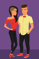Fototapeta premium Hipster guy and his sensual girlfriend wearing stylish haircut