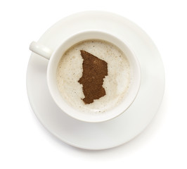 Cup of coffee with foam and powder in the shape of Chad.(series)