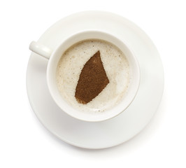 Cup of coffee with foam and powder in the shape of Djibouti.(ser