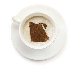 Cup of coffee with foam and powder in the shape of Egypt.(series