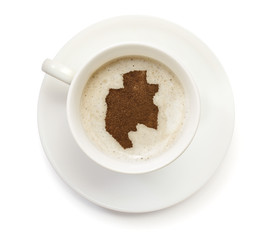 Cup of coffee with foam and powder in the shape of Gabon.(series
