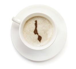 Cup of coffee with foam and powder in the shape of Malawi.(serie