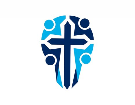 religious team cross logo,people abstract symbol icon