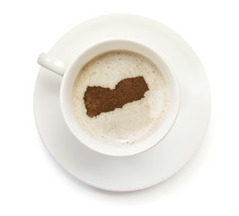 Cup of coffee with foam and powder in the shape of Yemen.(series
