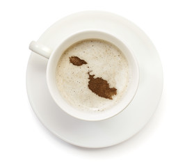 Cup of coffee with foam and powder in the shape of Malta.(series