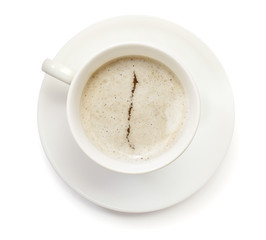 Cup of coffee with foam and powder in the shape of Chile.(series