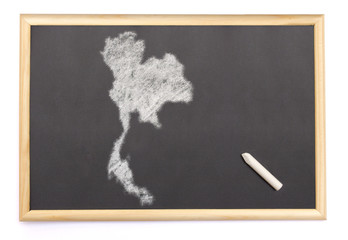 Blackboard with a chalk and the shape of Thailand drawn onto. (s