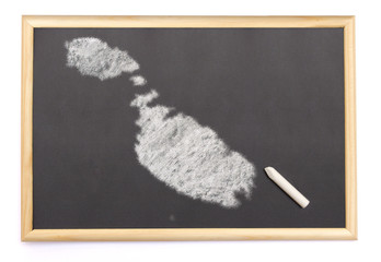Blackboard with a chalk and the shape of Malta drawn onto. (seri