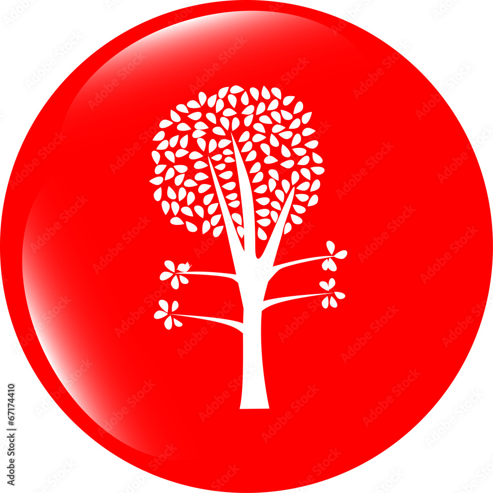 Aufkleber tree on icon button isolated on white