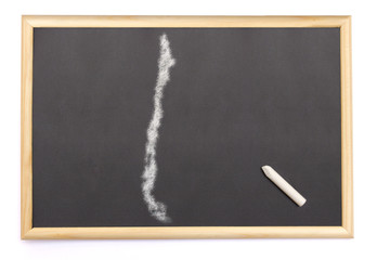 Blackboard with a chalk and the shape of Chile drawn onto. (seri