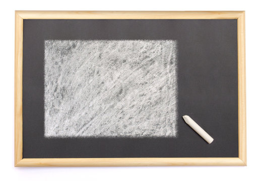 Blackboard with a chalk and the shape of Colorado drawn onto. (s